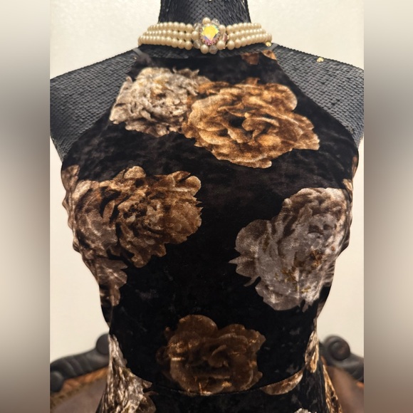Glare Vintage Y2K Floral Velvet Hi-Lo Halter Dress Size Large - Picture 2 of 6